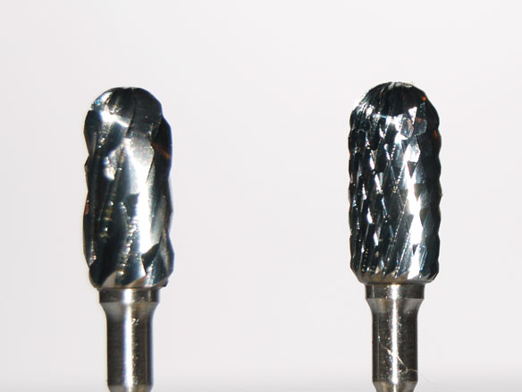 two carbide burs, close-up